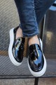 CH127 Loafer-X Erkek Günlük Bağcıksız Corcik Rugan Klasik Ayakkabı RBT - Siyah