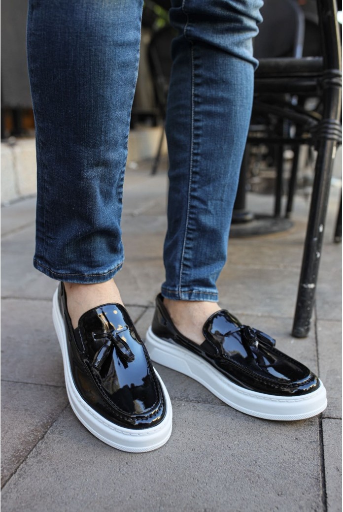 CH127 Loafer-X Erkek Günlük Bağcıksız Corcik Rugan Klasik Ayakkabı RBT - Siyah