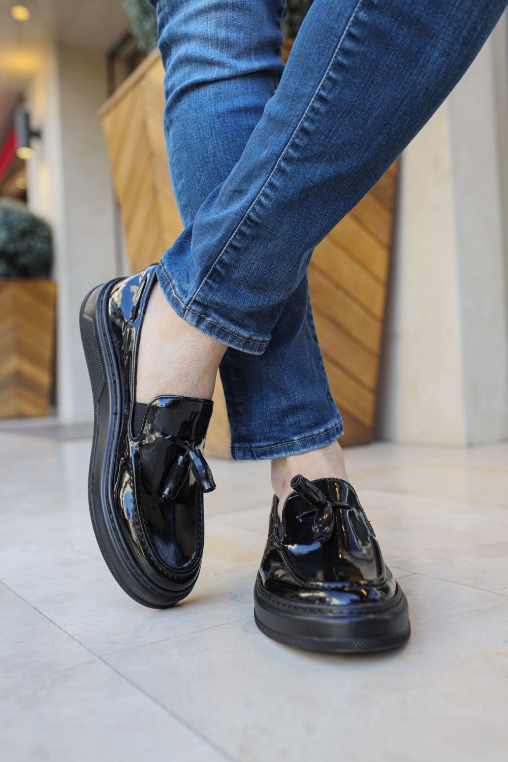 CH127 Loafer-X Erkek Günlük Bağcıksız Corcik Rugan Klasik Ayakkabı RST - Siyah