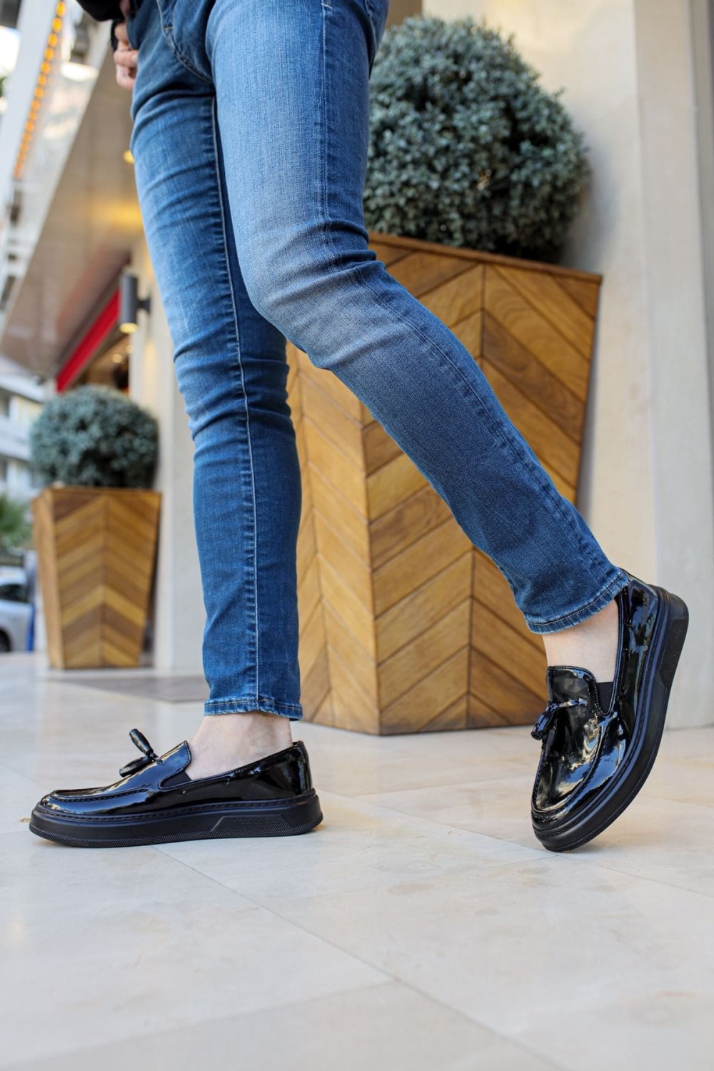 CH127 Loafer-X Erkek Günlük Bağcıksız Corcik Rugan Klasik Ayakkabı RST - Siyah