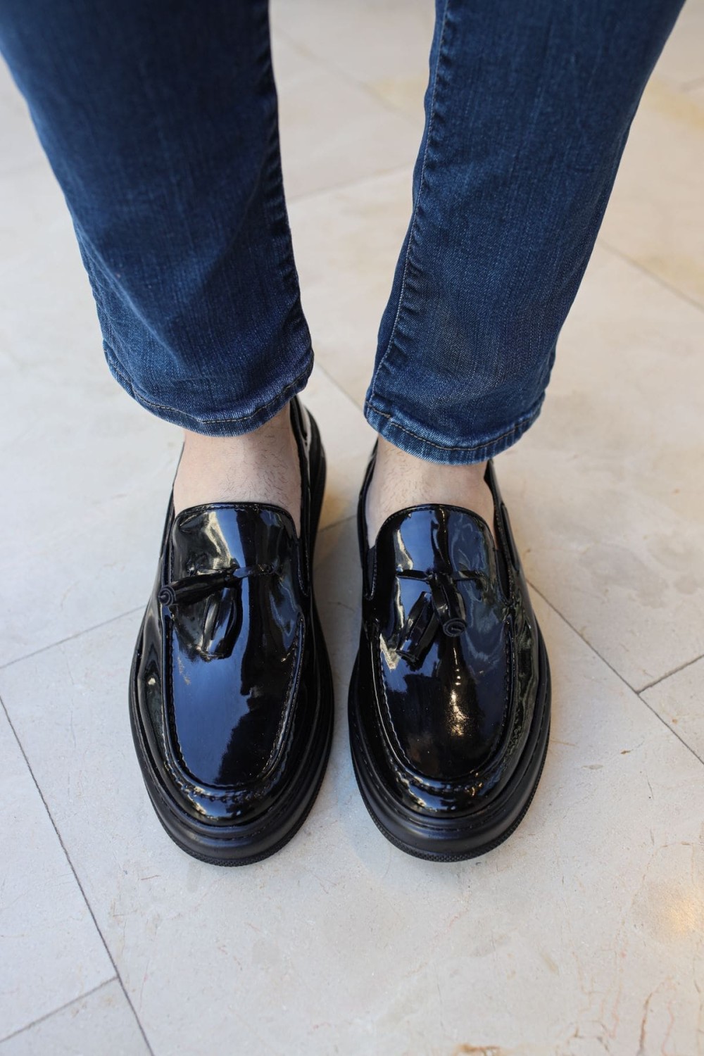 CH127 Loafer-X Erkek Günlük Bağcıksız Corcik Rugan Klasik Ayakkabı RST - Siyah