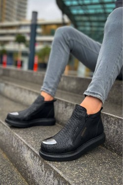 CH133 Coccodrillo Erkek Spor Günlük Fermuarlı Cilt Bot CST - Siyah