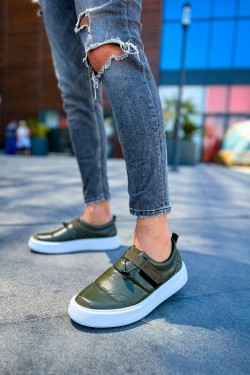 CH137 Parachute Erkek Günlük Bağcıksız Cırtlı Paraşüt Kumaş Spor Sneaker Ayakkabı PKBT - Haki