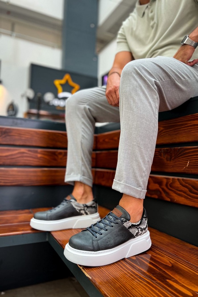 CH145 Sauerbergg Erkek Günlük Bağcıklı Cilt Spor Sneaker Ayakkabı CBT - Antrasit