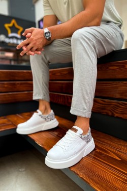 CH145 Sauerbergg Erkek Günlük Bağcıklı Cilt Spor Sneaker Ayakkabı CBT - Beyaz