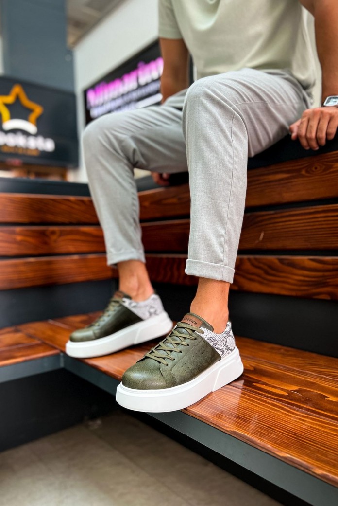 CH145 Sauerbergg Erkek Günlük Bağcıklı Cilt Spor Sneaker Ayakkabı CBT - Haki