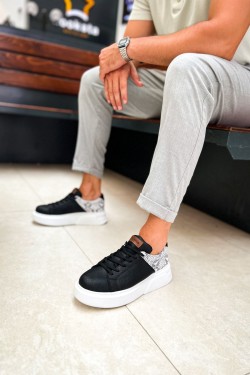CH145 Sauerbergg Erkek Günlük Bağcıklı Cilt Spor Sneaker Ayakkabı CBT - Siyah