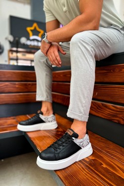 CH145 Sauerbergg Erkek Günlük Bağcıklı Cilt Spor Sneaker Ayakkabı CBT - Siyah