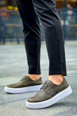 CH149 Changer Over Erkek Günlük Bağcıklı Cilt Klasik Ayakkabı CBT - Haki