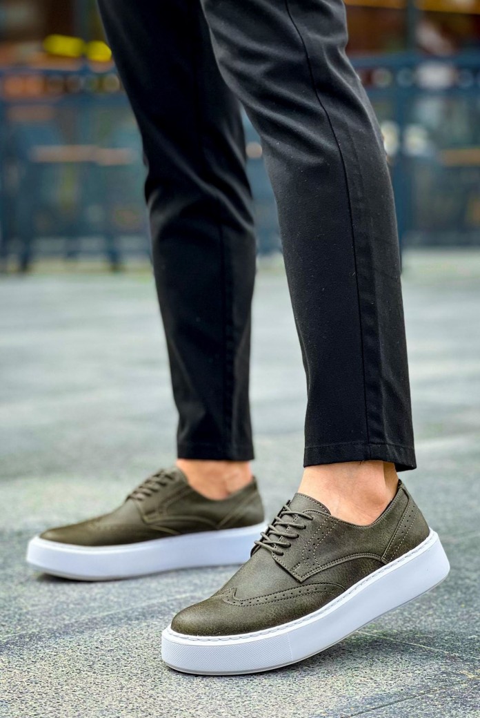 CH149 Changer Over Erkek Günlük Bağcıklı Cilt Klasik Ayakkabı CBT - Haki