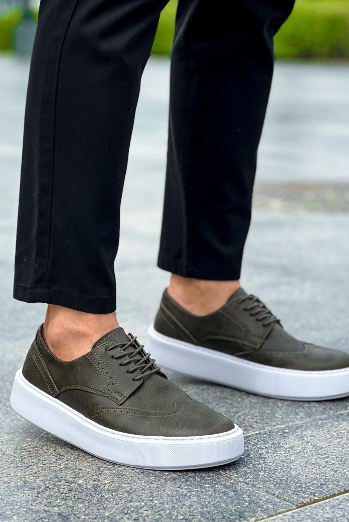 CH149 Changer Over Erkek Günlük Bağcıklı Cilt Klasik Ayakkabı CBT - Haki