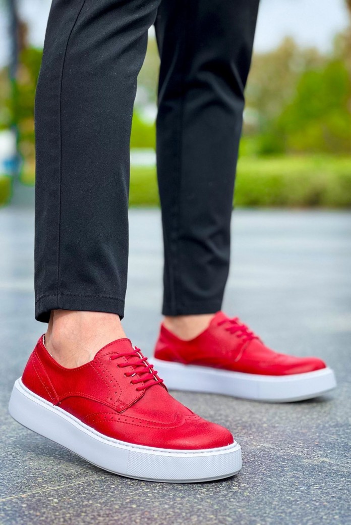 CH149 Changer Over Erkek Günlük Bağcıklı Cilt Klasik Ayakkabı CBT - Kırmızı