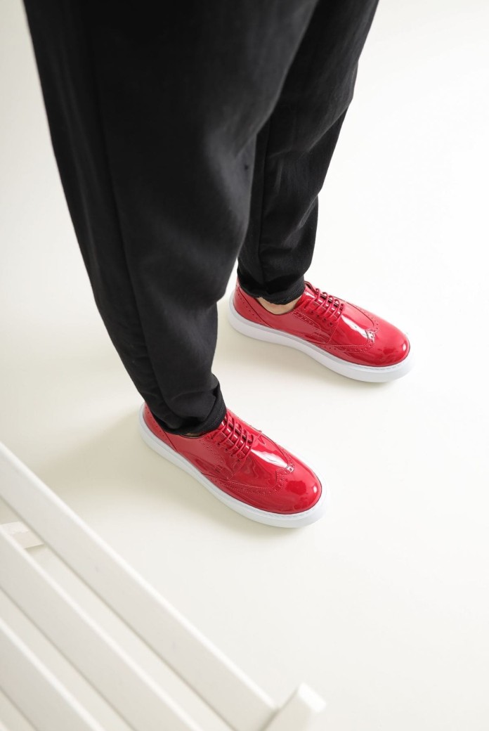 CH149 Changer Over Erkek Günlük Bağcıklı Rugan Klasik Ayakkabı RBT - Kırmızı