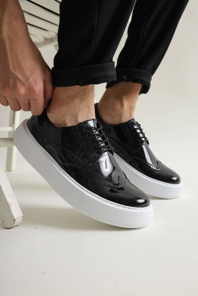 CH149 Changer Over Erkek Günlük Bağcıklı Rugan Klasik Ayakkabı RBT - Siyah