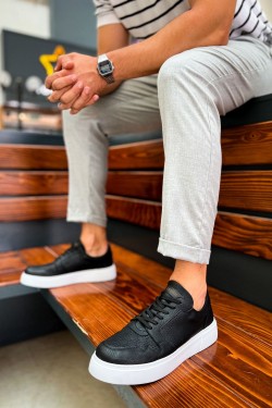 CH153 Oxford Erkek Günlük Bağcıklı Cilt Spor Sneaker Ayakkabı CBT - Siyah