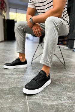 CH153 Oxford Erkek Günlük Bağcıklı Cilt Spor Sneaker Ayakkabı CBT - Siyah