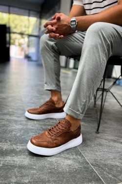 CH153 Oxford Erkek Günlük Bağcıklı Cilt Spor Sneaker Ayakkabı CBT - Taba