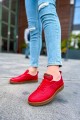 CH157 Retro Erkek Günlük Bağcıklı Krep Taban Cilt Spor Sneaker Ayakkabı CKT - Kırmızı