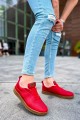 CH157 Retro Erkek Günlük Bağcıklı Krep Taban Cilt Spor Sneaker Ayakkabı CKT - Kırmızı