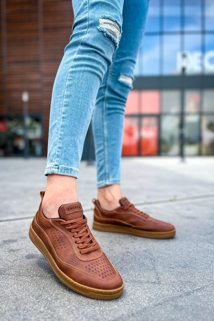 CH157 Retro Erkek Günlük Bağcıklı Krep Taban Cilt Spor Sneaker Ayakkabı CKT - Taba