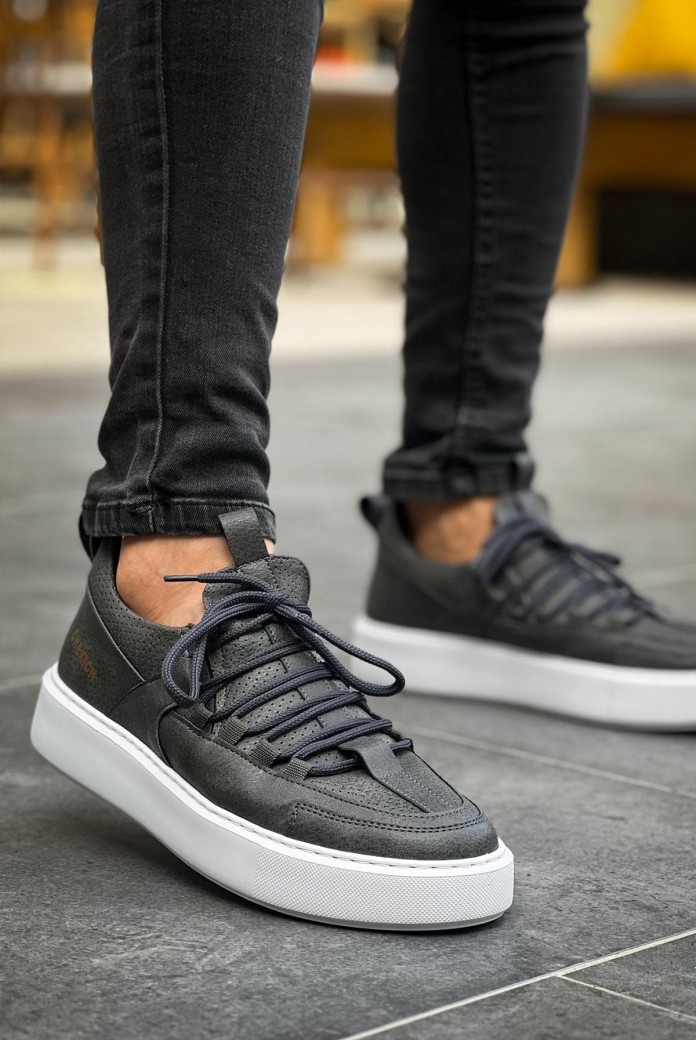 CH159 Saturn Erkek Günlük Bağcıklı Cilt Spor Sneaker Ayakkabı CBT - Antrasit