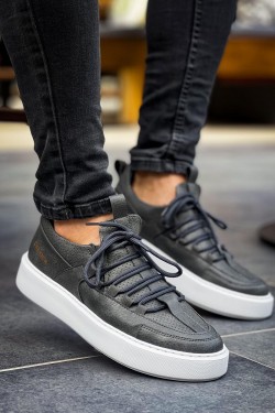CH159 Saturn Erkek Günlük Bağcıklı Cilt Spor Sneaker Ayakkabı CBT - Antrasit