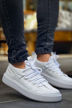 CH159 Saturn Erkek Günlük Bağcıklı Cilt Spor Sneaker Ayakkabı CBT - Beyaz