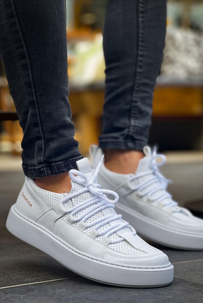 CH159 Saturn Erkek Günlük Bağcıklı Cilt Spor Sneaker Ayakkabı CBT - Beyaz