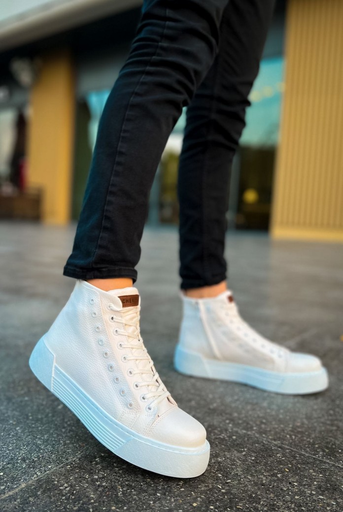 CH167 Blazer Erkek Spor Günlük Bağcıklı ve Fermuarlı Cilt Bot CBT - Beyaz