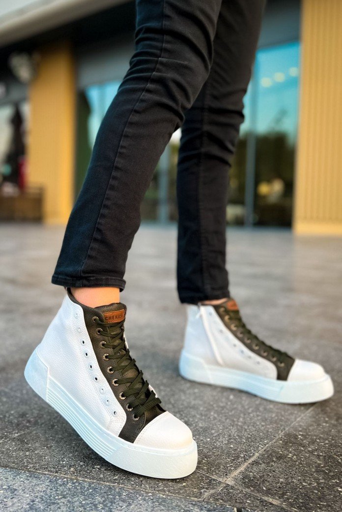 CH167 Blazer Erkek Spor Günlük Bağcıklı ve Fermuarlı Cilt Bot CBT - Beyaz/Haki