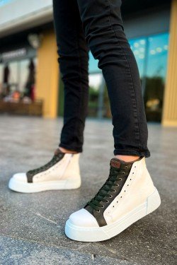 CH167 Blazer Erkek Spor Günlük Bağcıklı ve Fermuarlı Cilt Bot CBT - Beyaz/Haki CH167 Blazer Erkek Spor Günlük Bağcıklı ve Fermuarlı Cilt Bot CBT - Beyaz/Haki