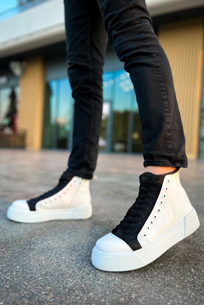 CH167 Blazer Erkek Spor Günlük Bağcıklı ve Fermuarlı Cilt Bot CBT - Beyaz/Siyah