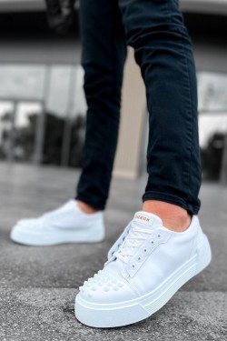 CH169 Thorn Erkek Günlük Bağcıklı Cilt Spor Sneaker Ayakkabı CBT - Beyaz