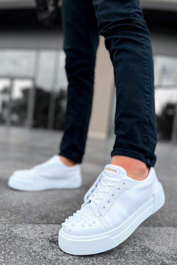 CH169 Thorn Erkek Günlük Bağcıklı Cilt Spor Sneaker Ayakkabı CBT - Beyaz
