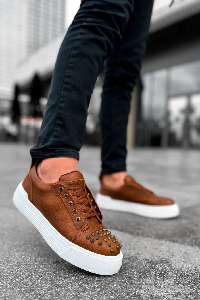 CH169 Thorn Erkek Günlük Bağcıklı Cilt Spor Sneaker Ayakkabı CBT - Taba