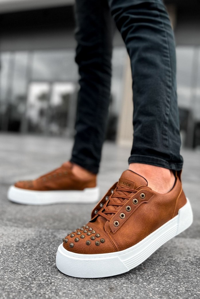 CH169 Thorn Erkek Günlük Bağcıklı Cilt Spor Sneaker Ayakkabı CBT - Taba
