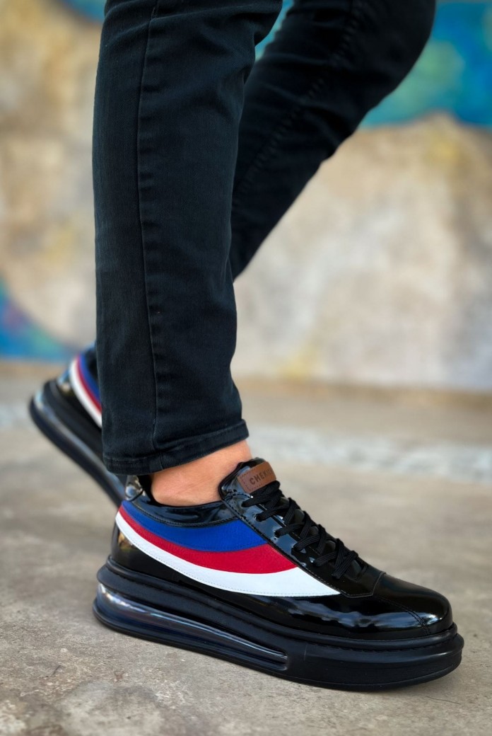 CH171 Ariaso Erkek Günlük Bağcıklı Rugan Spor Sneaker Ayakkabı RST - Siyah