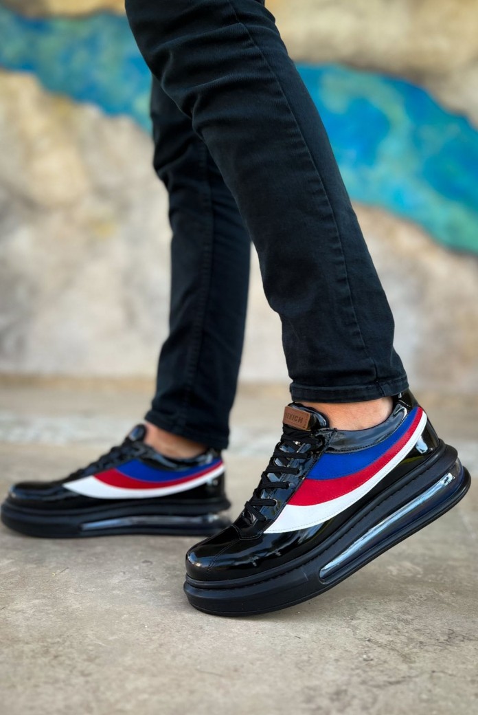 CH171 Ariaso Erkek Günlük Bağcıklı Rugan Spor Sneaker Ayakkabı RST - Siyah