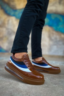 CH171 Ariaso Erkek Günlük Bağcıklı Rugan Spor Sneaker Ayakkabı RTT - Taba