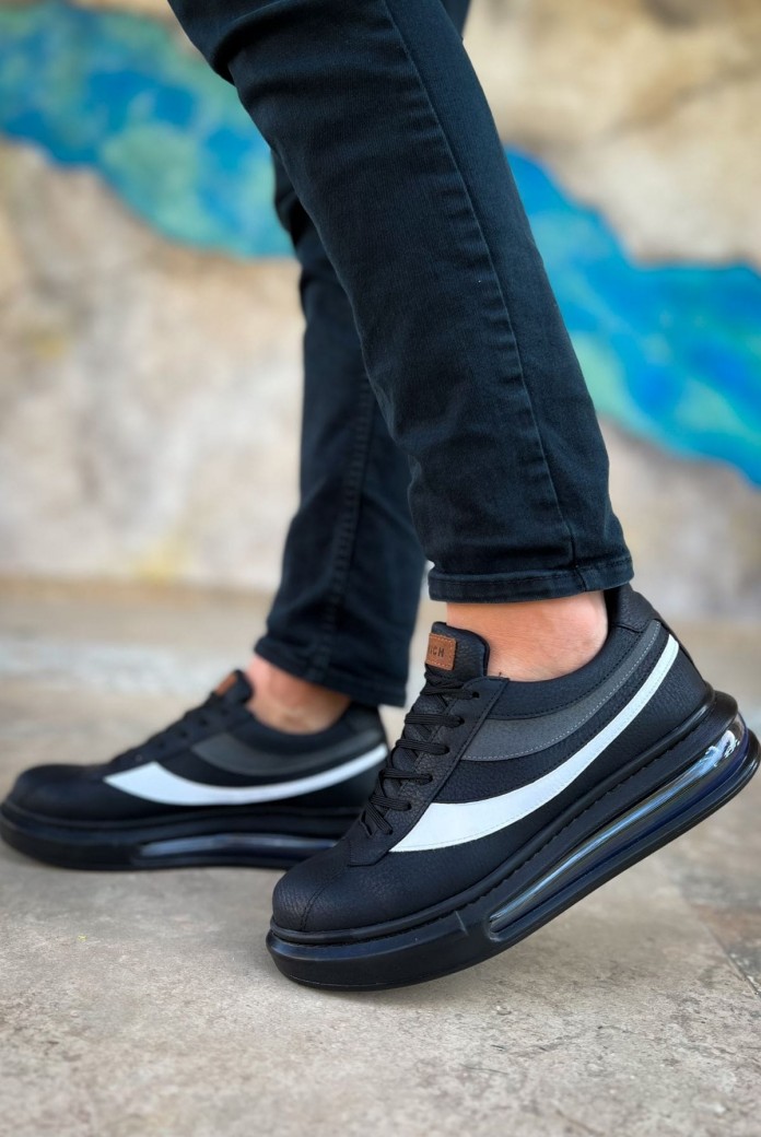 CH172 Ariasa Erkek Günlük Bağcıklı Cilt Spor Sneaker Ayakkabı CST - Siyah
