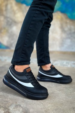 CH172 Ariasa Erkek Günlük Bağcıklı Cilt Spor Sneaker Ayakkabı CST - Siyah