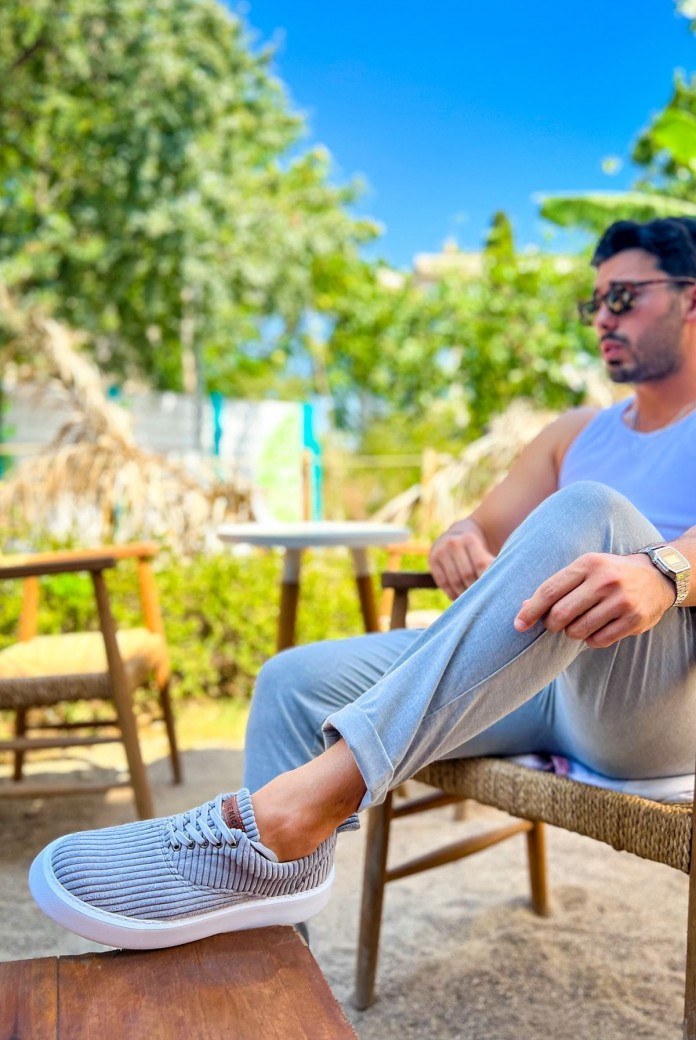 CH173 Velluto Erkek Günlük Bağcıklı Kadife Kumaş Spor Sneaker Ayakkabı KKBT - Antrasit