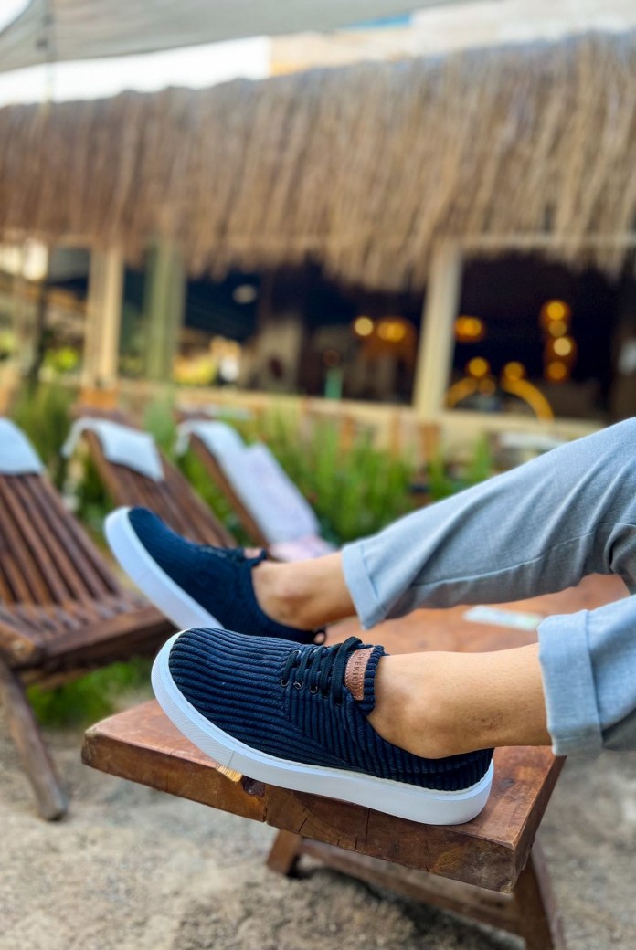 CH173 Velluto Erkek Günlük Bağcıklı Kadife Kumaş Spor Sneaker Ayakkabı KKBT - Siyah