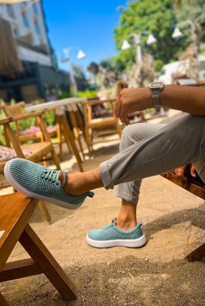 CH173 Velluto Erkek Günlük Bağcıklı Kadife Kumaş Spor Sneaker Ayakkabı KKBT - Yeşil