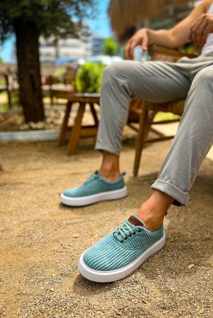 CH173 Velluto Erkek Günlük Bağcıklı Kadife Kumaş Spor Sneaker Ayakkabı KKBT - Yeşil