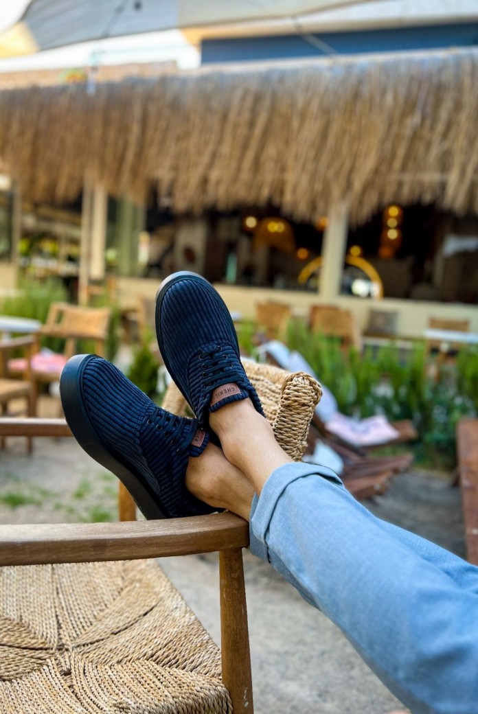 CH173 Velluto Erkek Günlük Bağcıklı Kadife Kumaş Spor Sneaker Ayakkabı KKST - Siyah