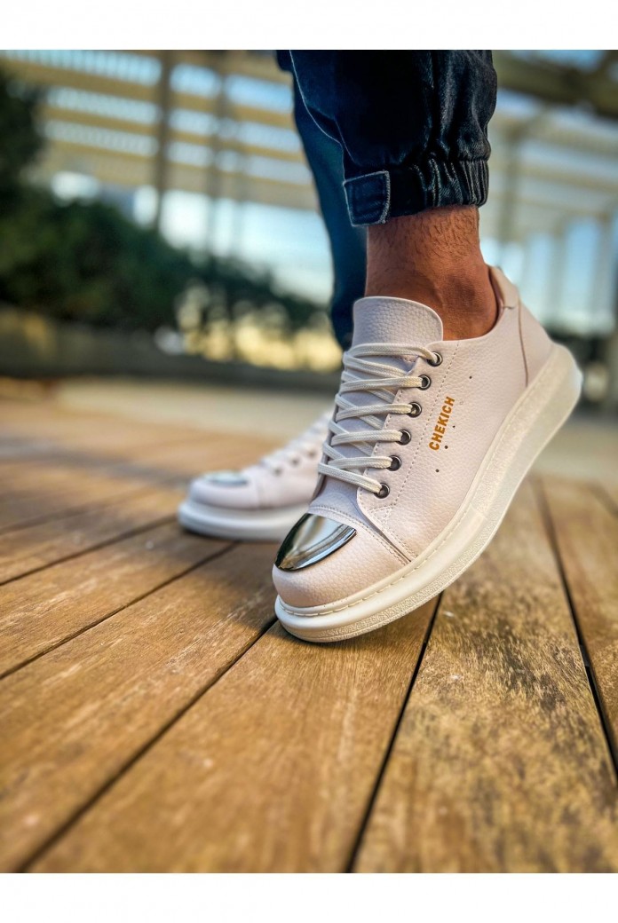 CH175 Mirror Erkek Günlük Bağcıklı Cilt Spor Sneaker Ayakkabı CBT - Beyaz