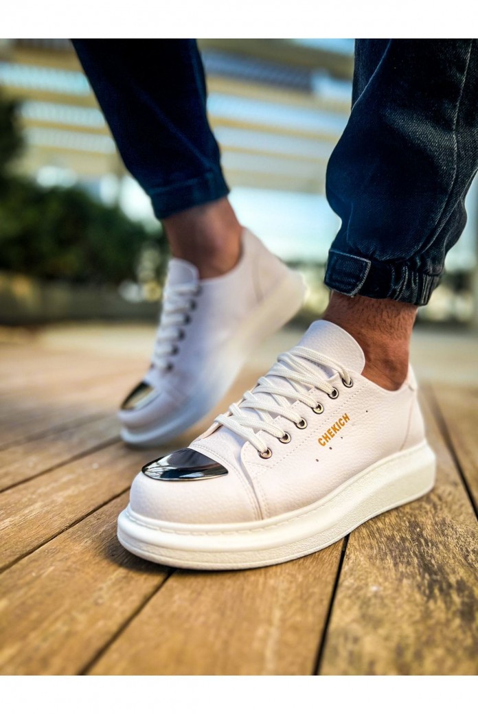 CH175 Mirror Erkek Günlük Bağcıklı Cilt Spor Sneaker Ayakkabı CBT - Beyaz