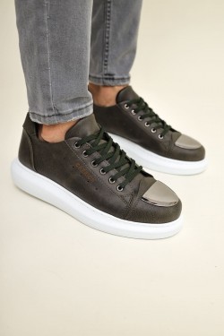CH175 Mirror Erkek Günlük Bağcıklı Cilt Spor Sneaker Ayakkabı CBT - Haki