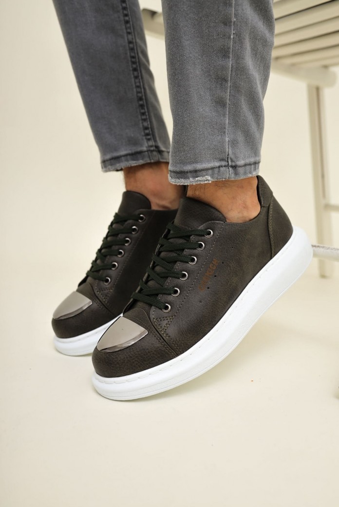 CH175 Mirror Erkek Günlük Bağcıklı Cilt Spor Sneaker Ayakkabı CBT - Haki